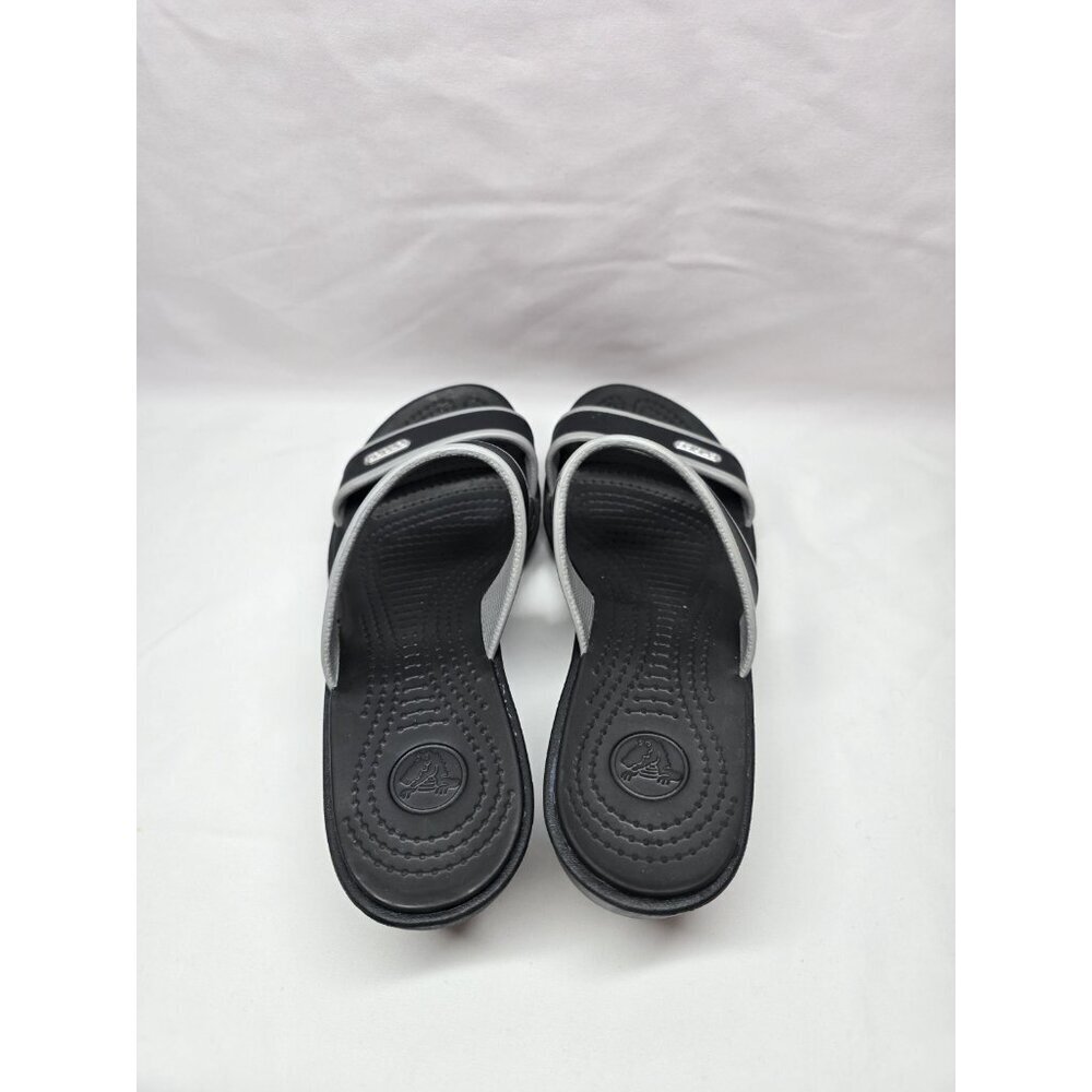 Crocs Madeira Sandals Womens Sz 7 Black Gray Double Strap Wedge Rubber Comfort - Picture 3 of 10